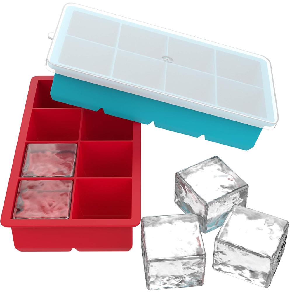 Large Ice Cube Trays for Whiskey Silicone Tray Set with Plastic Lids Stackable Easy Release Freezer Molds