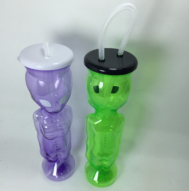 Alien Shape Water Bottle with Straw for Travel