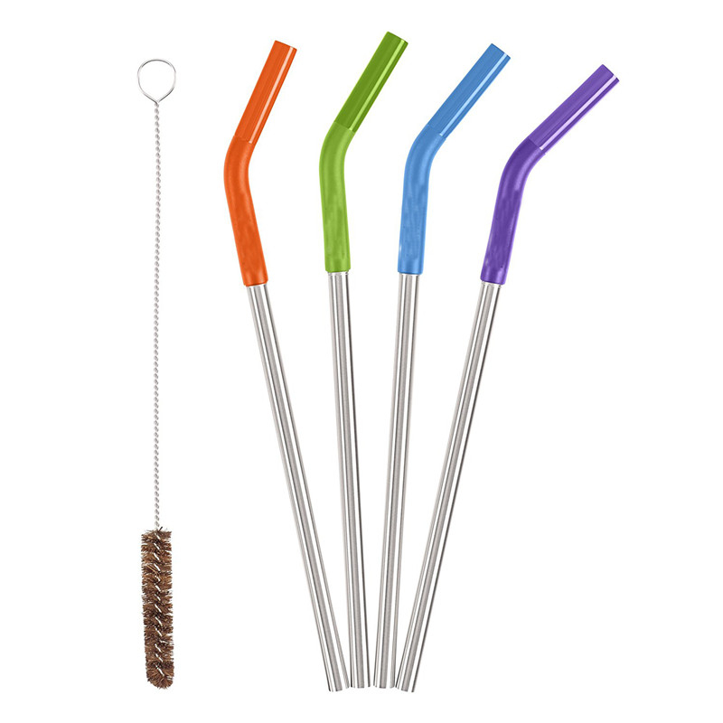 Extra Long Stainless Steel Safe Straws With Removable Silicone Flex Straw Tip