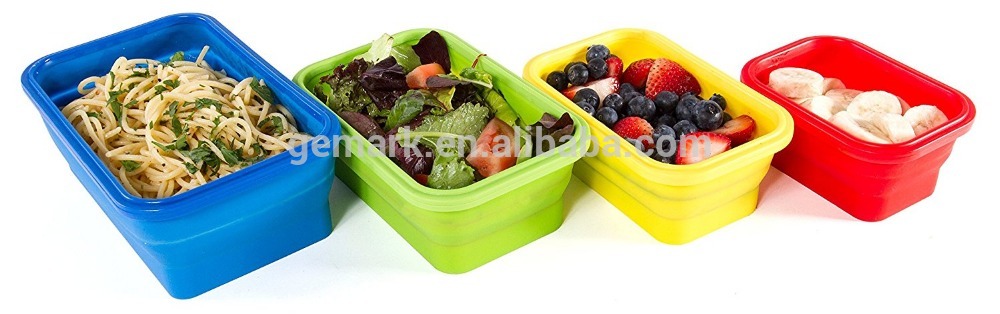 Set of 4 Square Silicone Food Storage Contain Airtight Collapsible silicone food box foldable container food storage box