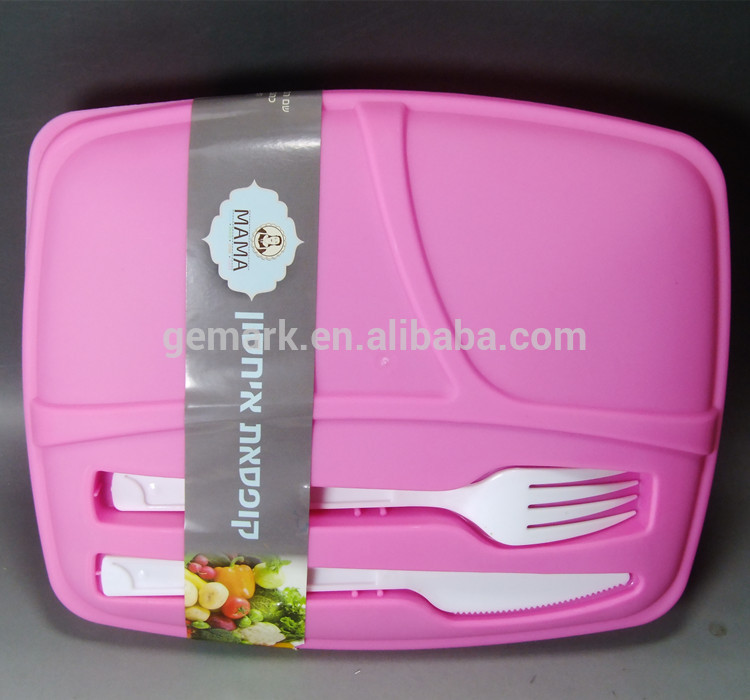 3 divided BPA Free Lunch Box plastic Salad bowl with Fork and Knife