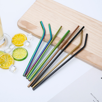 Colorful Straight And Bent Metal Reusable Straws Stainless Steel Drinking Straws With Cleaning Brush