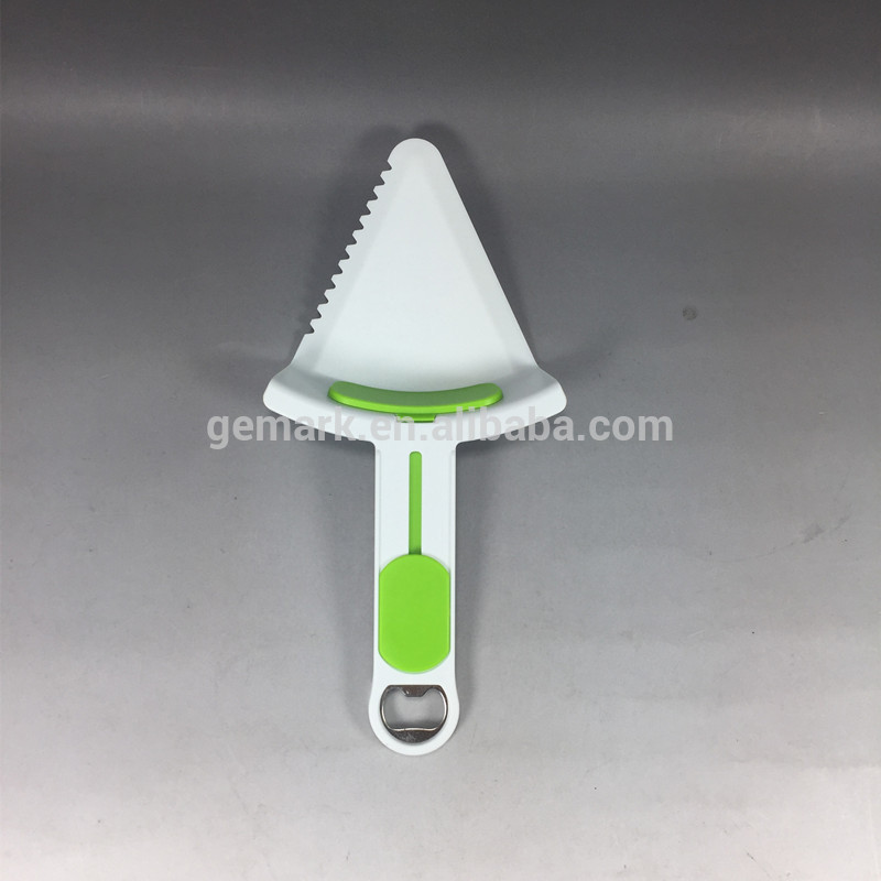 Plastic pizza pie cutter serving knife with bottle opener