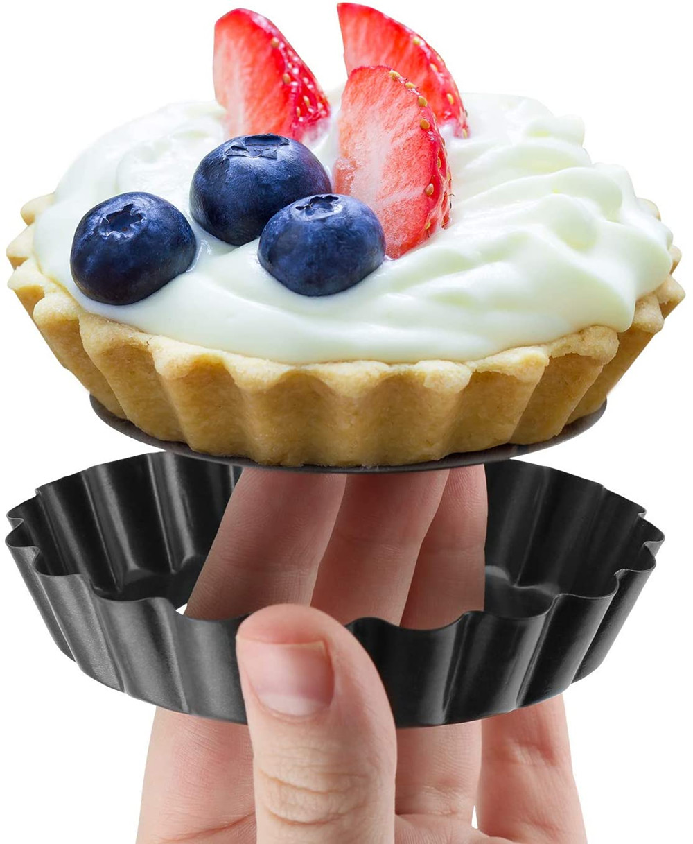 Mini Bakery Quiche Set of 4 with Removable Bottom Non-Stick Quiche Pan for Quiche Cheese Cakes and Desserts