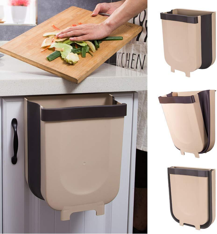 Kitchen Hanging Trash Can Foldable Trash Bin 9 Liter / 2.3 Gallon Portable Home & Outdoor Garbage Can