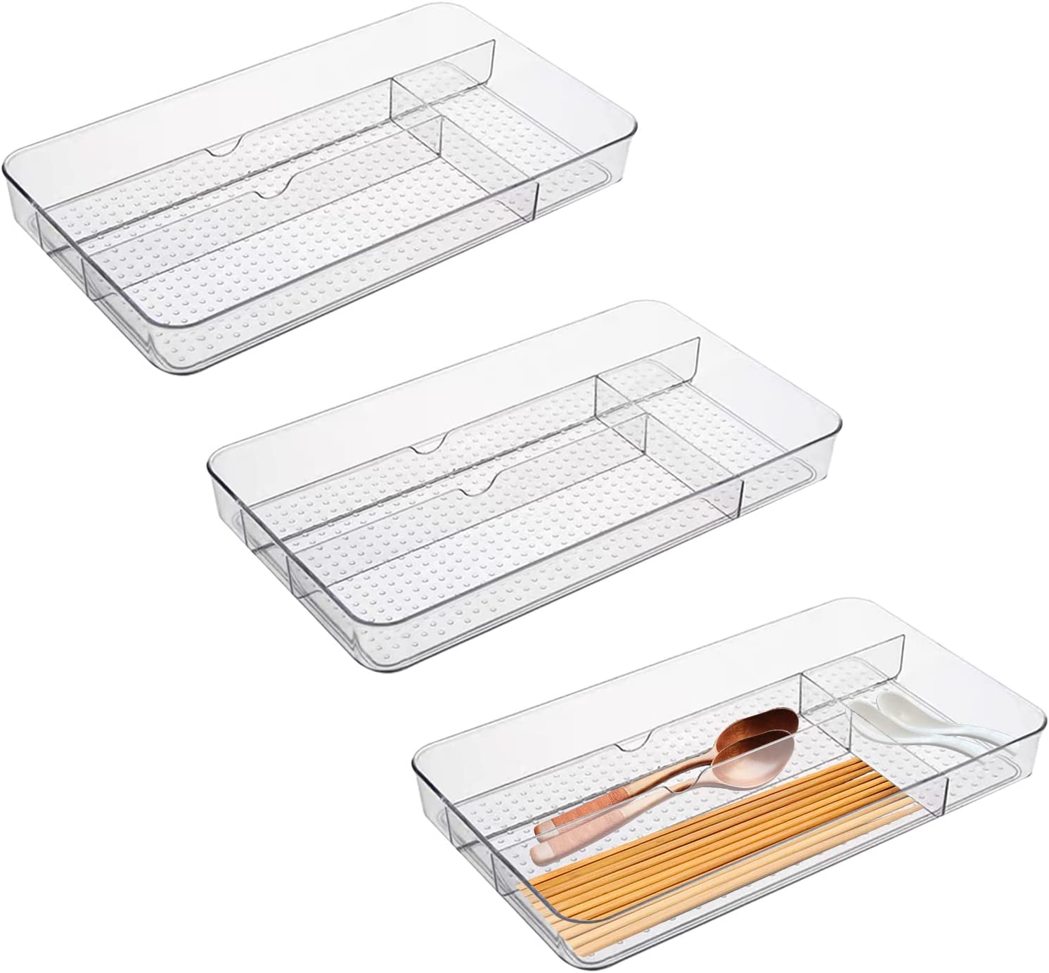 Clear Plastic Desk Drawer Organizer Tray 4 Sections Bathroom Office Kitchen Storage Bins Container for Dresser Cosmetics