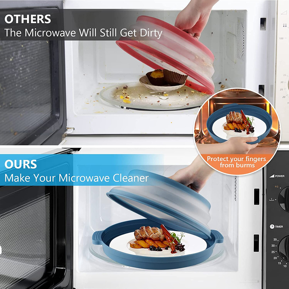 Microwave Splatter Cover with Plate Tray Set Microwave Cover for Food BPA Free Collapsible Splatter shield