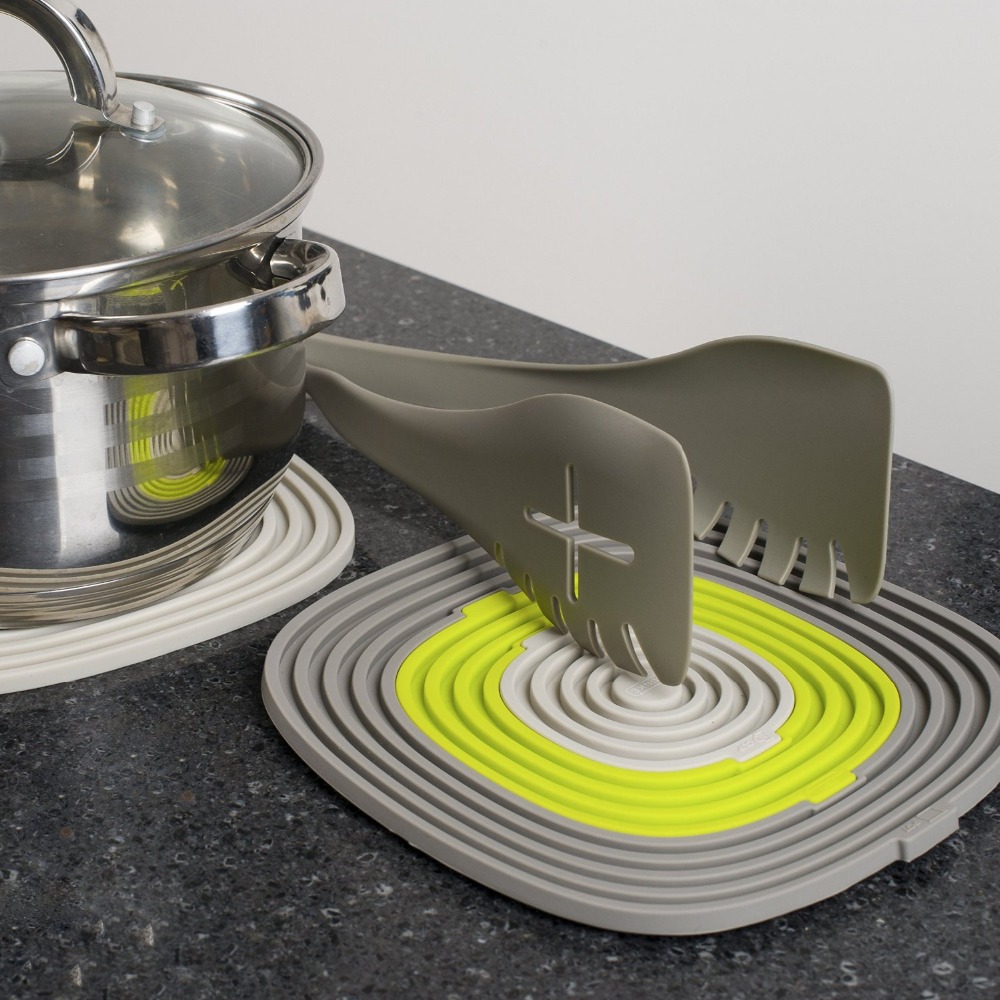 Heat Resistant Hot Pads - Plate, Mug, Hot Pan, Pot Silicone Mat 3-in-1 Heat Resistant Gray Silicone Trivet