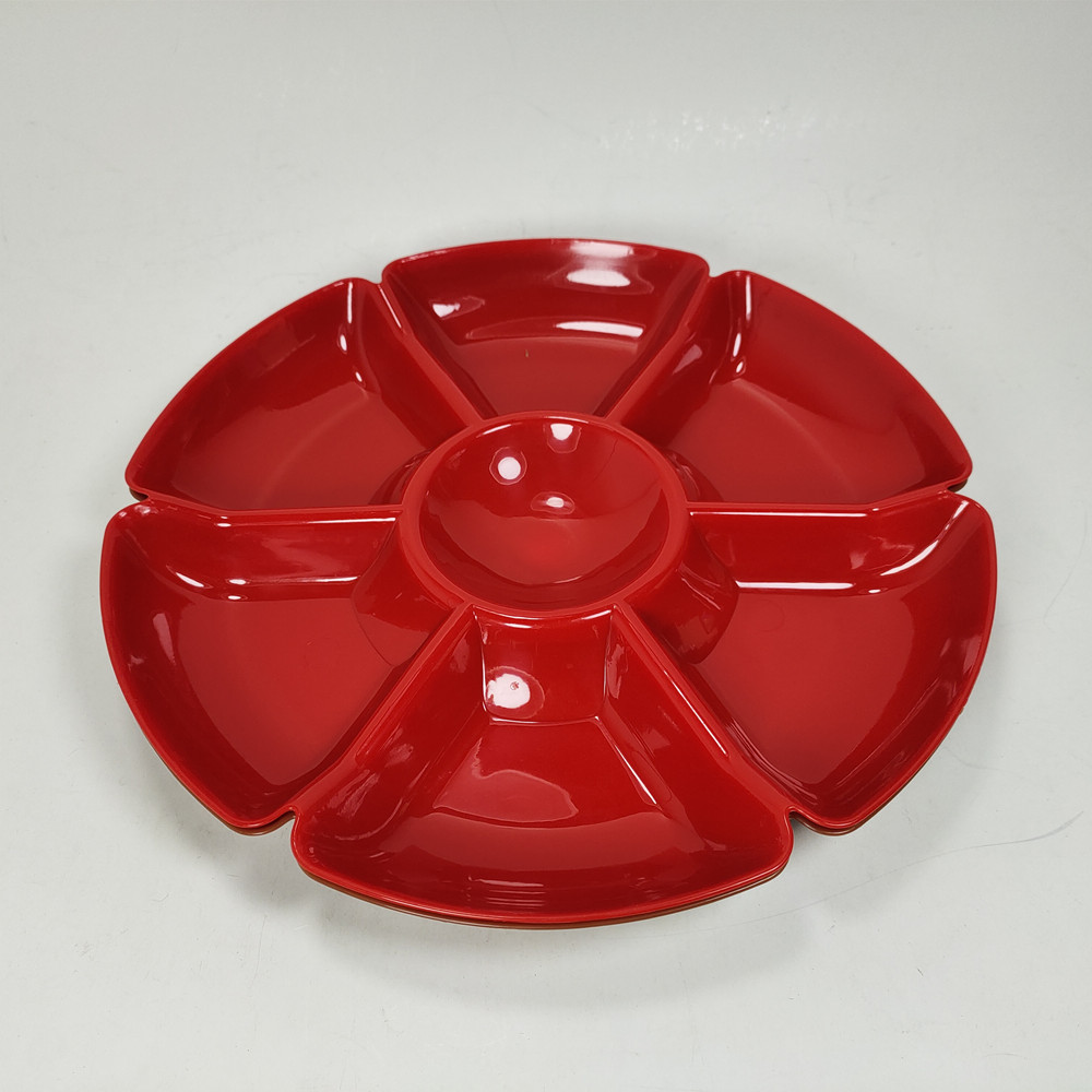 6 Pcs Plastic Divided Serving Trays with Compartments Round Appetizer Tray Snacks Serving Dish Food Serving Dip Platter