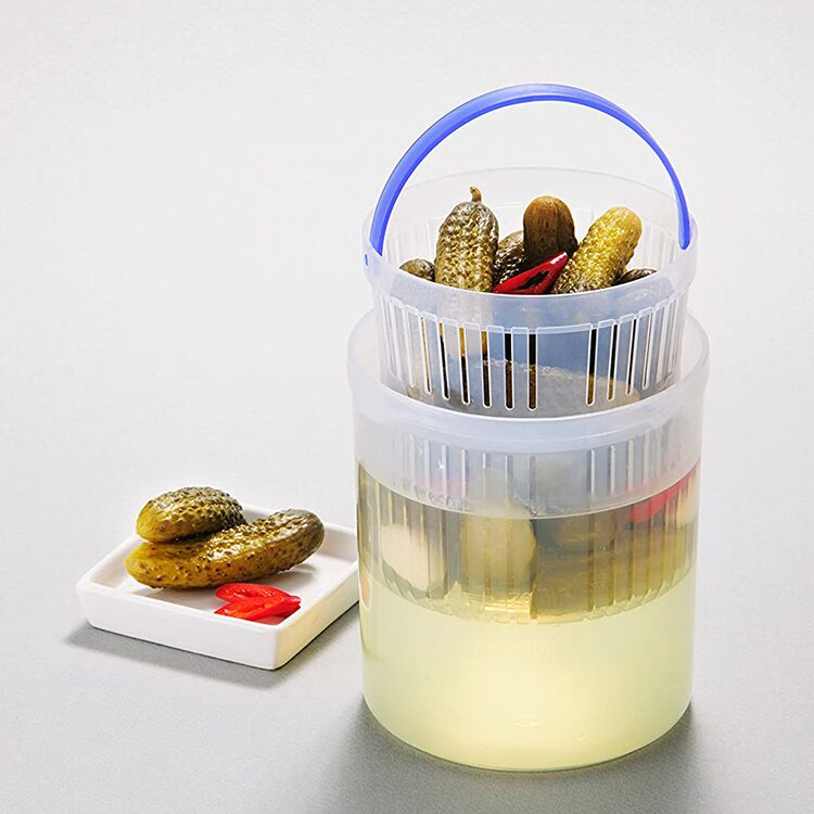 Plastic Pickle Jar with Strainer Flip Transparent Pickle Storage Container with Strainer Insert