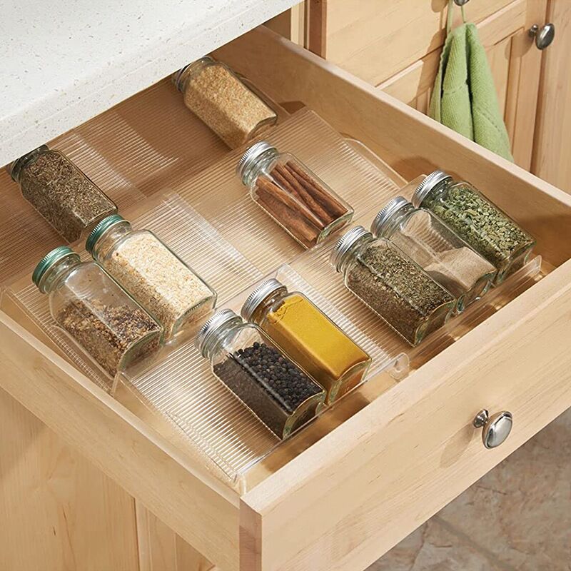 Expandable Plastic Spice Rack Drawer Organizer for Kitchen Cabinet Drawers Food Seasoning Bottle Storage