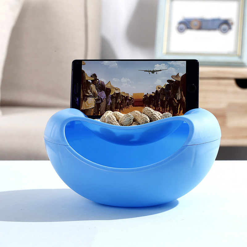 Multi-purpose Double Layer Dried Fruit Plate with Cellphone Stand Holder Snacks Seeds Dish Container Storage Box
