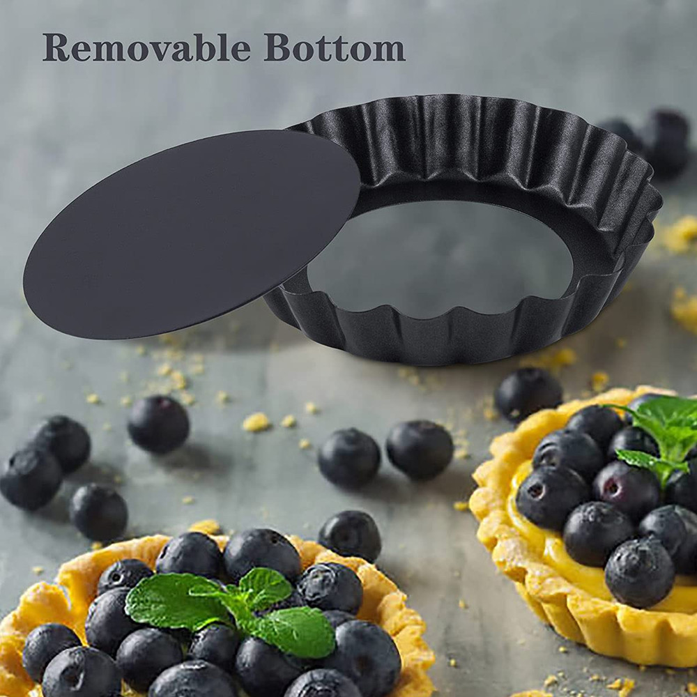 Mini Bakery Quiche Set of 4 with Removable Bottom Non-Stick Quiche Pan for Quiche Cheese Cakes and Desserts