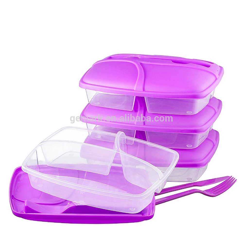 Plastic 3 divided fruit snack tray Lunch Box 3-compartment Food Container with Lid