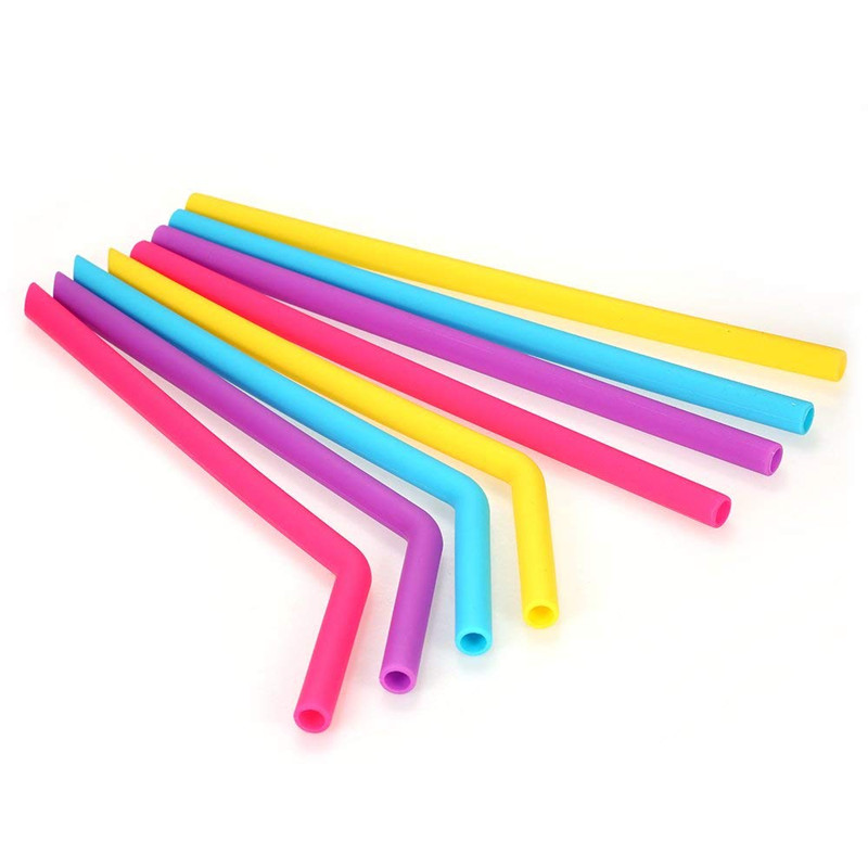 Colorful Silicone Straws Reusable Straw 4 Bent Or 4 Straight Straws With 1 Cleaning Brush