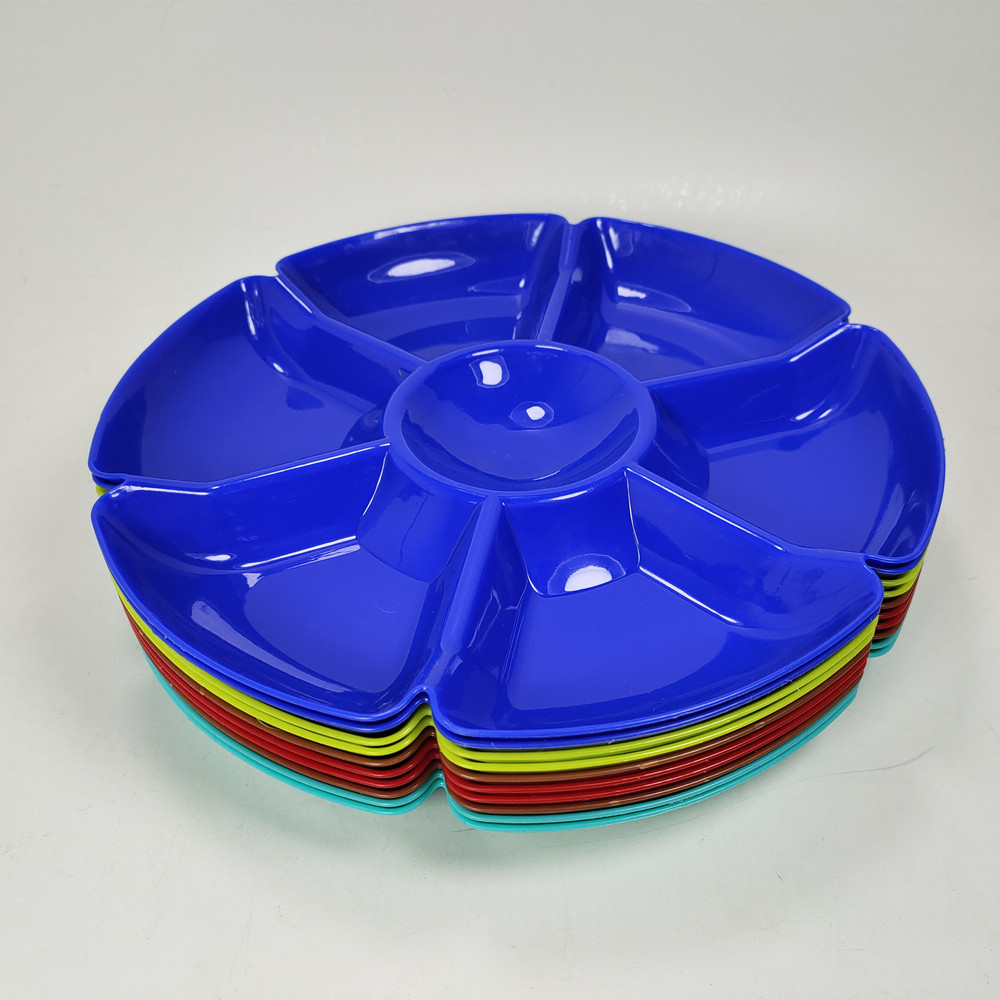 6 Pcs Plastic Divided Serving Trays with Compartments Round Appetizer Tray Snacks Serving Dish Food Serving Dip Platter